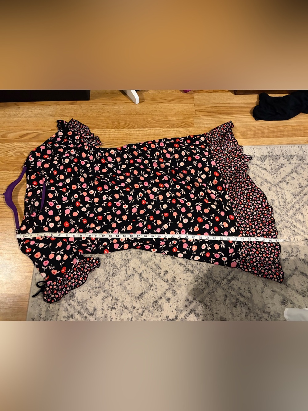 Talbots Floral Flounce Hem Dress Pink Red Black Ruffle Sleeve 10P Petite - Picture 6 of 10